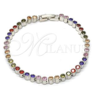 Pulsera Tennis 03.210.0019.3.08 Rodio Laminado, con Zirconia Cubica Multicolor, Pulido, Rodinado (Grosor 04 MM, 8 Pulgadas de Largo)