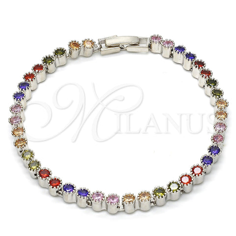 Pulsera Tennis 03.210.0019.3.08 Rodio Laminado, con Zirconia Cubica Multicolor, Pulido, Rodinado (Grosor 04 MM, 8 Pulgadas de Largo)
