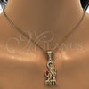Dije Religioso 05.120.0036 Oro Laminado, Diseño de San Lazaro, con Blanca and Granate Zirconia Cubica, Pulido, Tono Dorado