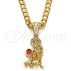 Dije Religioso 05.120.0036 Oro Laminado, Diseño de San Lazaro, con Blanca and Granate Zirconia Cubica, Pulido, Tono Dorado