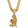 Dije Religioso 05.120.0036 Oro Laminado, Diseño de San Lazaro, con Blanca and Granate Zirconia Cubica, Pulido, Tono Dorado