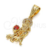 Dije Religioso 05.120.0036 Oro Laminado, Diseño de San Lazaro, con Blanca and Granate Zirconia Cubica, Pulido, Tono Dorado