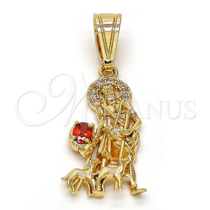 Dije Religioso 05.120.0036 Oro Laminado, Diseño de San Lazaro, con Blanca and Granate Zirconia Cubica, Pulido, Tono Dorado