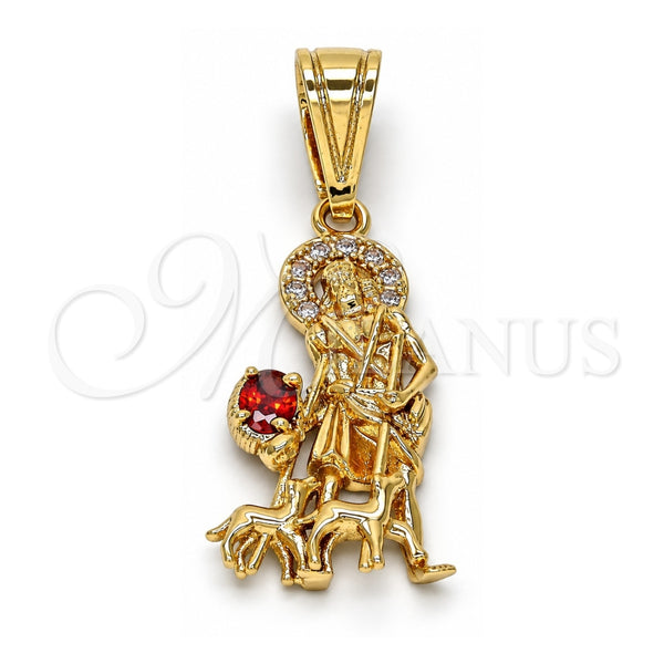 Dije Religioso 05.120.0036 Oro Laminado, Diseño de San Lazaro, con Blanca and Granate Zirconia Cubica, Pulido, Tono Dorado