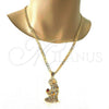 Dije Religioso 05.120.0037 Oro Laminado, Diseño de San Lazaro, con Blanca and Granate Zirconia Cubica, Pulido, Tono Dorado