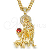 Dije Religioso 05.120.0037 Oro Laminado, Diseño de San Lazaro, con Blanca and Granate Zirconia Cubica, Pulido, Tono Dorado