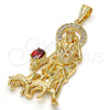 Dije Religioso 05.120.0037 Oro Laminado, Diseño de San Lazaro, con Blanca and Granate Zirconia Cubica, Pulido, Tono Dorado