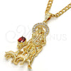 Dije Religioso 05.120.0037 Oro Laminado, Diseño de San Lazaro, con Blanca and Granate Zirconia Cubica, Pulido, Tono Dorado
