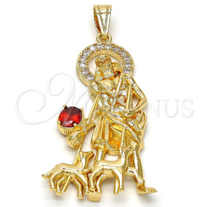 Dije Religioso 05.120.0037 Oro Laminado, Diseño de San Lazaro, con Blanca and Granate Zirconia Cubica, Pulido, Tono Dorado