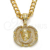 Dije Religioso 05.120.0038 Oro Laminado, Diseño de Jesus, con Blanca Micro Pave, Pulido, Tono Dorado
