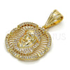 Dije Religioso 05.120.0038 Oro Laminado, Diseño de Jesus, con Blanca Micro Pave, Pulido, Tono Dorado