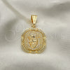 Dije Religioso 05.120.0038 Oro Laminado, Diseño de Jesus, con Blanca Micro Pave, Pulido, Tono Dorado