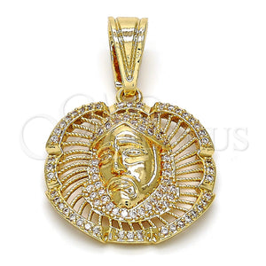 Dije Religioso 05.120.0038 Oro Laminado, Diseño de Jesus, con Blanca Micro Pave, Pulido, Tono Dorado