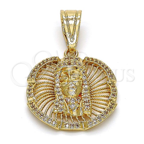 Dije Religioso 05.120.0039 Oro Laminado, Diseño de Jesus, con Blanca Micro Pave, Pulido, Tono Dorado