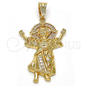 Dije Religioso 05.120.0044 Oro Laminado, Diseño de Divino Niño , con Blanca Zirconia Cubica, Pulido, Tono Dorado