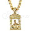 Dije Religioso 05.120.0051 Oro Laminado, Diseño de Santa Barbara, con Granate Zirconia Cubica, Pulido, Tono Dorado