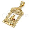 Dije Religioso 05.120.0051 Oro Laminado, Diseño de Santa Barbara, con Granate Zirconia Cubica, Pulido, Tono Dorado