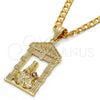 Dije Religioso 05.120.0051 Oro Laminado, Diseño de Santa Barbara, con Granate Zirconia Cubica, Pulido, Tono Dorado