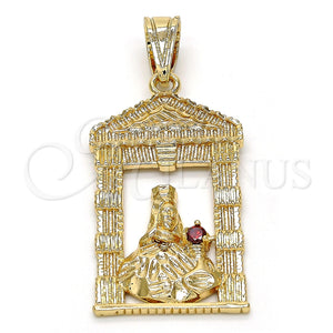 Dije Religioso 05.120.0051 Oro Laminado, Diseño de Santa Barbara, con Granate Zirconia Cubica, Pulido, Tono Dorado