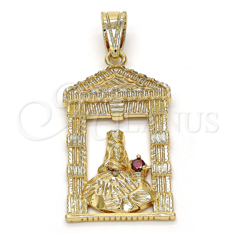 Dije Religioso 05.120.0051 Oro Laminado, Diseño de Santa Barbara, con Granate Zirconia Cubica, Pulido, Tono Dorado