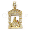 Dije Religioso 05.120.0051 Oro Laminado, Diseño de Santa Barbara, con Granate Zirconia Cubica, Pulido, Tono Dorado
