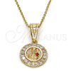 Dije Religioso 05.120.0052 Oro Laminado, Diseño de Santa Barbara, con Blanca and Granate Zirconia Cubica, Pulido, Tono Dorado