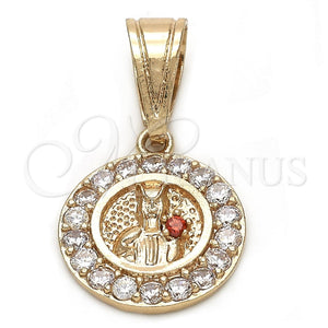 Dije Religioso 05.120.0052 Oro Laminado, Diseño de Santa Barbara, con Blanca and Granate Zirconia Cubica, Pulido, Tono Dorado