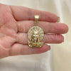 Dije Religioso 05.120.0053 Oro Laminado, Diseño de Jesus, con Blanca Micro Pave, Pulido, Tono Dorado