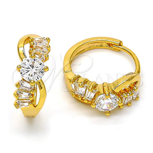 Argolla Huggie 02.237.0026.15 Oro Laminado, Diseño de Baguette, con Blanca Zirconia Cubica, Pulido, Tono Dorado