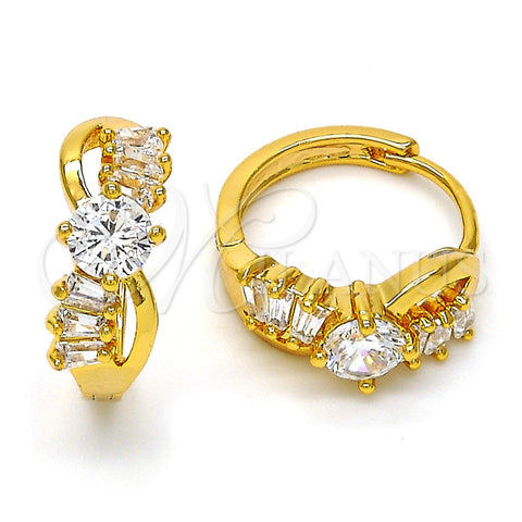 Argolla Huggie 02.237.0026.15 Oro Laminado, Diseño de Baguette, con Blanca Zirconia Cubica, Pulido, Tono Dorado