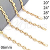 Gargantilla Basica 04.63.1310.24 Oro Laminado, Diseño de Puff Mariner, Pulido, Tono Dorado (Grosor 06.2 MM, 24 Pulgadas de Largo)