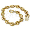 Tobillera Elegante 04.63.1311.08 Oro Laminado, Diseño de Puff Mariner, Pulido, Tono Dorado (Grosor 07.8 MM, 8 Pulgadas de Largo)