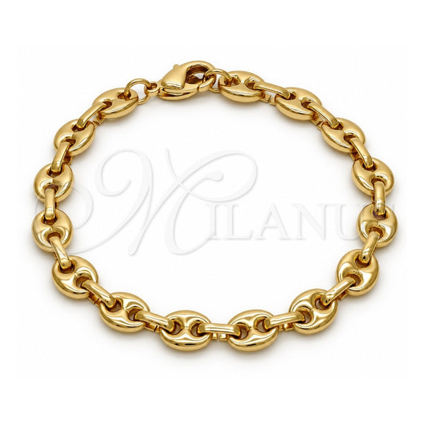 Tobillera Elegante 04.63.1311.08 Oro Laminado, Diseño de Puff Mariner, Pulido, Tono Dorado (Grosor 07.8 MM, 8 Pulgadas de Largo)