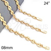 Gargantilla Basica 04.63.1311.24 Oro Laminado, Diseño de Puff Mariner, Pulido, Tono Dorado (08 MM Thickness, 24 Inches Length)