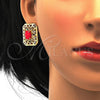 Juego de Arete y Dije de Adulto 10.262.0007.3 Oro Laminado, con Rubi Opal and Blanca Cristal, Resinado, Tono Dorado