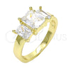 Anillo Multi Piedra 01.99.0089.07 Oro Laminado, con Blanca Zirconia Cubica, Pulido, Tono Dorado (Size 7)