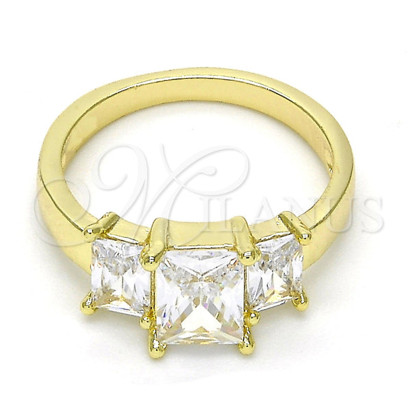 Anillo Multi Piedra 01.99.0089.07 Oro Laminado, con Blanca Zirconia Cubica, Pulido, Tono Dorado (Size 7)