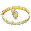 Juego de Aro 13.99.0003.05.09 Oro Laminado, Diseño de Llave Griega y Flor, Diamantado, Dos Tonos (09 MM Thickness, Size 5 (2.50 Diameter))