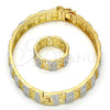Juego de Aro 13.99.0003.05.09 Oro Laminado, Diseño de Llave Griega y Flor, Diamantado, Dos Tonos (09 MM Thickness, Size 5 (2.50 Diameter))