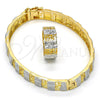 Juego de Aro 13.99.0003.05.09 Oro Laminado, Diseño de Llave Griega y Flor, Diamantado, Dos Tonos (09 MM Thickness, Size 5 (2.50 Diameter))