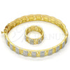 Juego de Aro 13.99.0003.05.09 Oro Laminado, Diseño de Llave Griega y Flor, Diamantado, Dos Tonos (09 MM Thickness, Size 5 (2.50 Diameter))