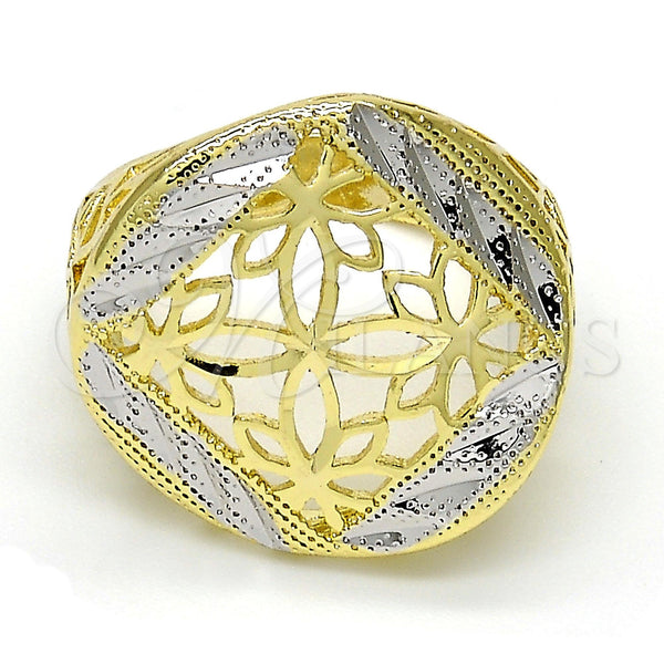 Anillo Elegante 01.99.0096.07 Oro Laminado, Diseño de Flor, Diamantado, Dos Tonos (Size 7)