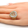 Anillo Elegante 01.99.0096.08 Oro Laminado, Diseño de Flor, Diamantado, Dos Tonos (Size 8)