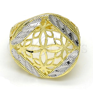 Anillo Elegante 01.99.0096.08 Oro Laminado, Diseño de Flor, Diamantado, Dos Tonos (Size 8)