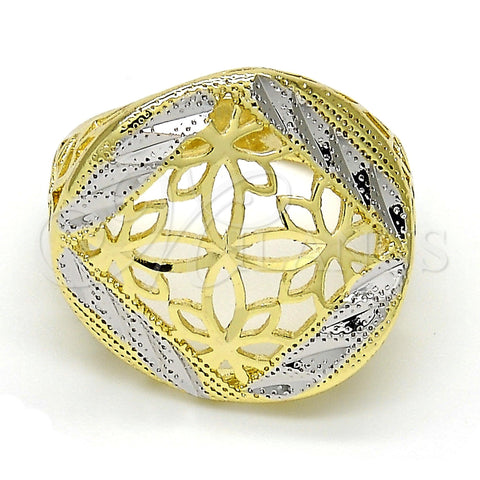 Anillo Elegante 01.99.0096.09 Oro Laminado, Diseño de Flor, Diamantado, Dos Tonos (Size 9)