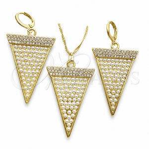 Juego de Arete y Dije de Adulto 10.99.0009 Oro Laminado, con Blanca Cristal and Marfil Perla, Pulido, Tono Dorado