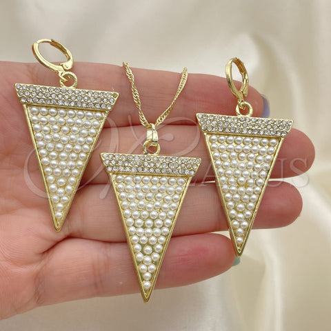Juego de Arete y Dije de Adulto 10.99.0009 Oro Laminado, con Blanca Cristal and Marfil Perla, Pulido, Tono Dorado