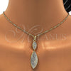 Juego de Arete y Dije de Adulto 10.99.0010 Oro Laminado, Diseño de Torcido, con Blanca Cristal, Pulido, Tono Dorado