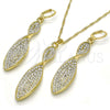 Juego de Arete y Dije de Adulto 10.99.0010 Oro Laminado, Diseño de Torcido, con Blanca Cristal, Pulido, Tono Dorado