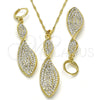 Juego de Arete y Dije de Adulto 10.99.0010 Oro Laminado, Diseño de Torcido, con Blanca Cristal, Pulido, Tono Dorado